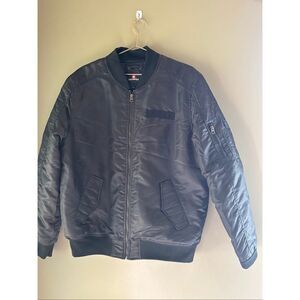 South Pole men’s L black quilted bomber nylon motorcycle jacket w-side pockets